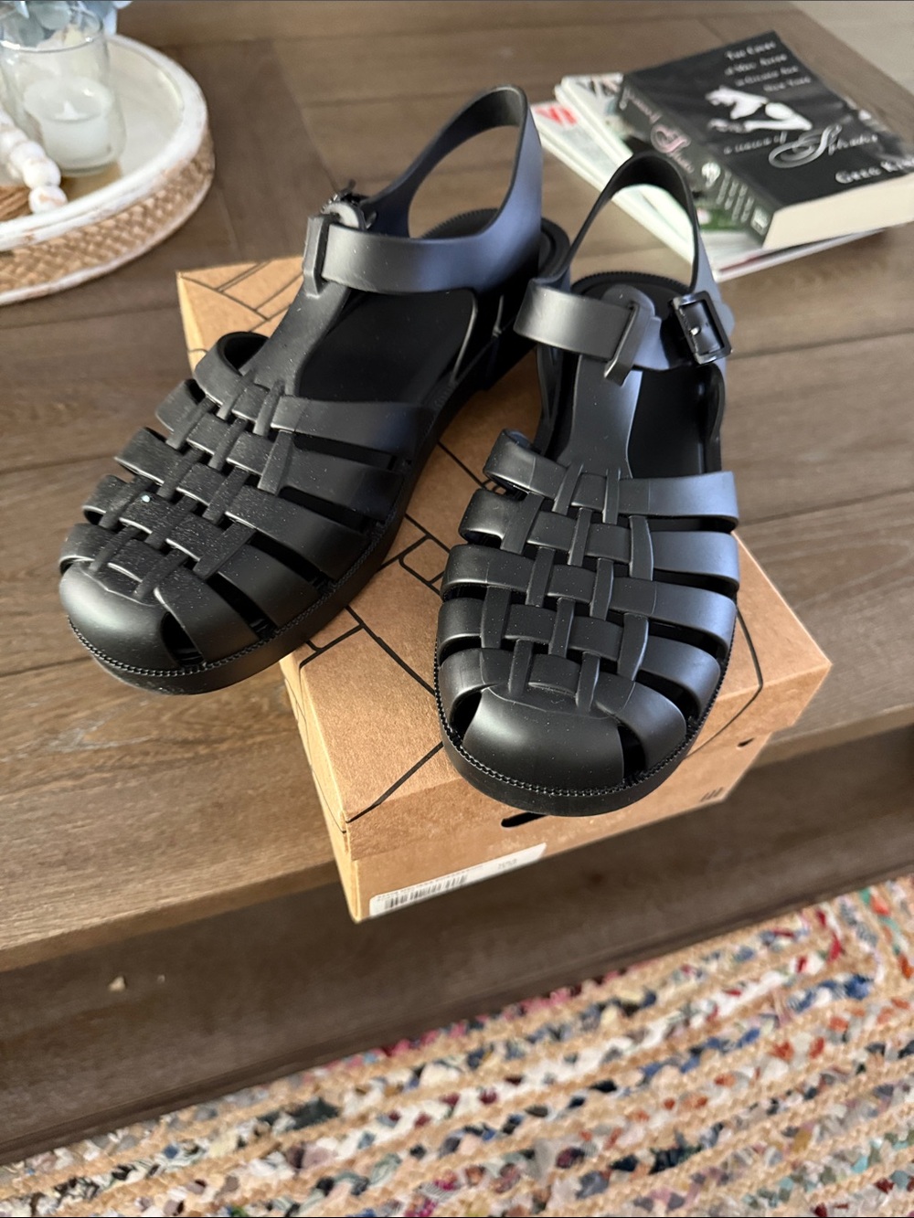 Melissa Black Woven Buckle Sandals